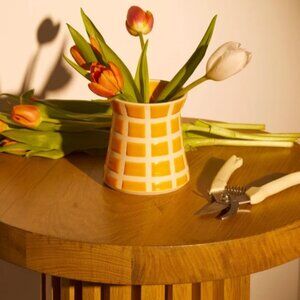 Handmade Ceramic Vase Plaid Vase Yellow Vase Mid-Century Modern Home Decor Vase